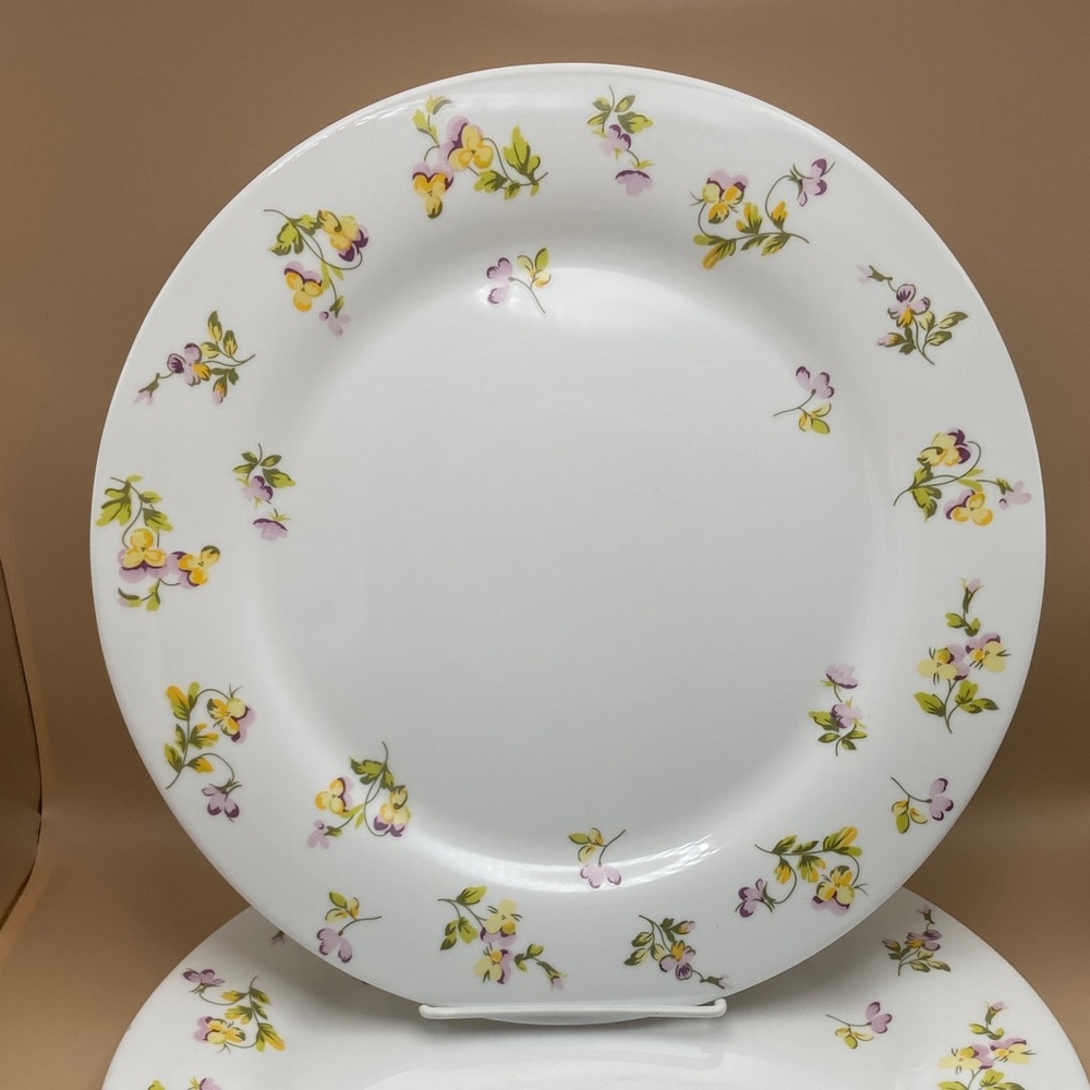 Martha Stewart Everyday  ~Yellow & Purple Pansies ~ Dinner Plates Set of 3